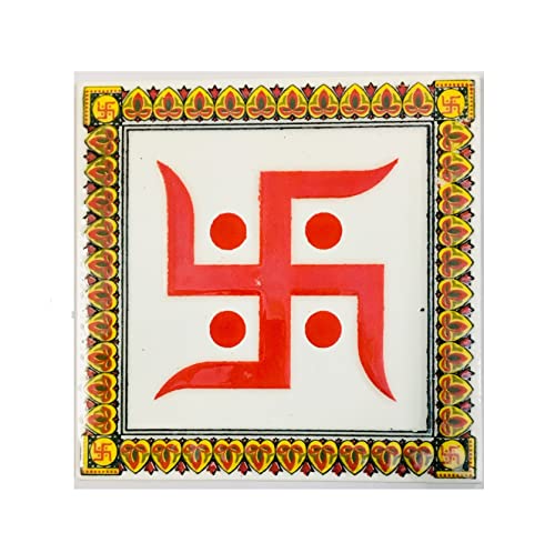 Image of Ceramic Tiles Shub Labh and Swastik Set for Home Entrance, Temple, Office - 6 x 6 Inch