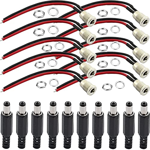 RUNCCI-YUN 20pcs 5.5 x 2.1 mm DC Power Jack Socket Adaptador de Conector Hembra de Montaje en Panel con Línea de Soldadura
