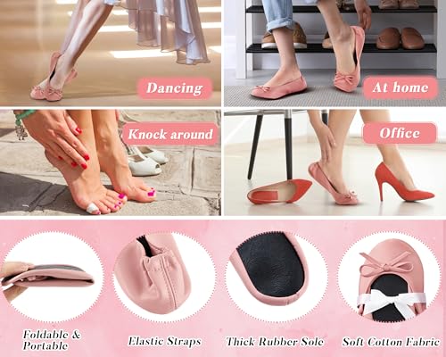 Image of Jecery Foldable Ballet Flat for Wedding Guests Bulk Pink Ballerina Dancing Slippers Party Sign Women Portable Roll up Travel Purse Shoes for Bridesmaid Women Wedding Gift