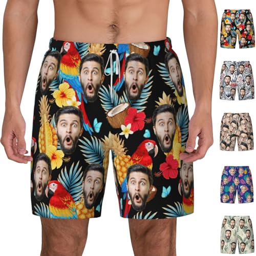 Custom Swim Trunks Men with Compression Liner Personalized Beach Board Shorts with Face Customized Bathing Suit Birthday Gift