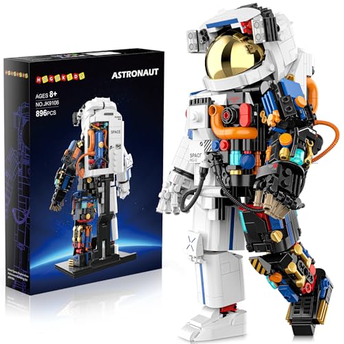 HOGOKIDS Juego de construcción espacial de astronauta, 896 piezas de bloques de construcción espaciales con soporte de exhibición y dos cascos, colección de astronautas para adultos, regalo de
