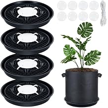 POILKMNI 4 Pack 14 Inch Self-Watering Fabric Pot Base, Auto Irrigation Plant Saucer Tray for 5 Gallon Grow Bags, Elevated Plant Stand with Wick System for Indoor Outdoor Garden Greenhouse Grow Tent