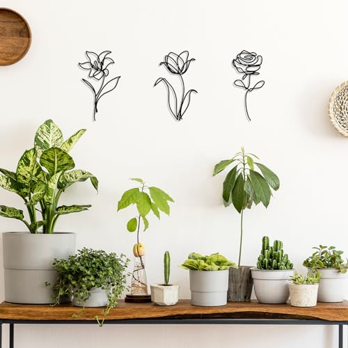 Oubasa Black Metal Flowers Wall Decor For Bathroom, Cute Floral Wall Sculptures Minimalist Wall Art For Kitchen Bedroom Living Room Restroom Decoration thumb #3