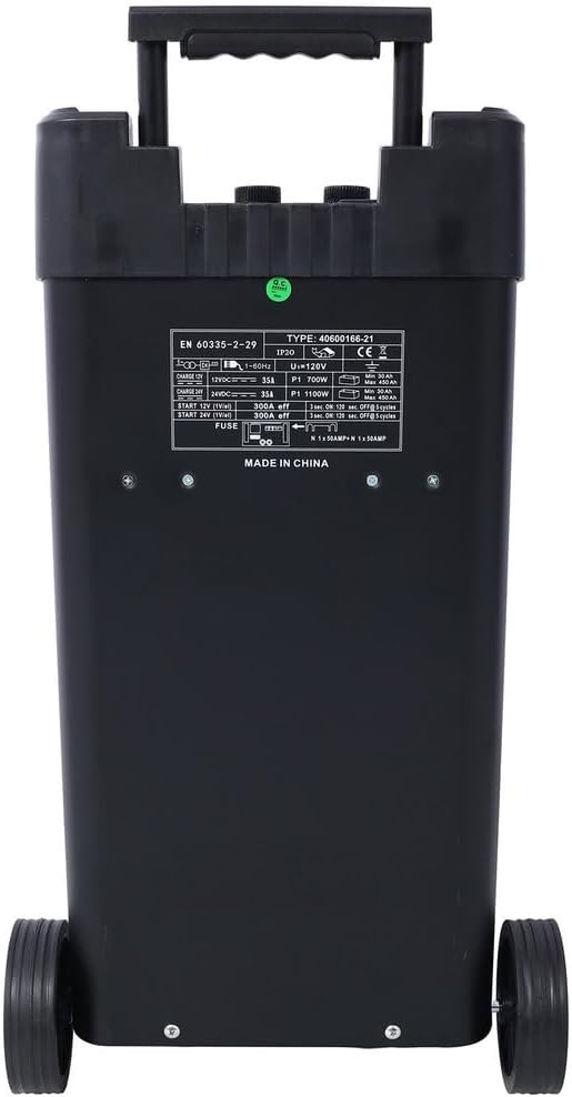 Wheeled Battery Charger & Engine Starter, 12V/24V Heavy-Duty Charger with 300A Engine Start, Manual Control, Boost Mode, for Automotive, Truck & Marine Batteries