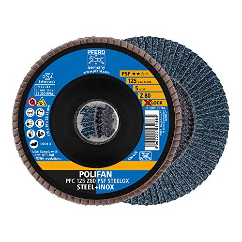 Pferd Polifan disc 125 mm zirconium corundum, grit size 80, PSF Steelox, X-LOCK (22.23 mm), pack of 10 - for high efficiency due to aggressive cutting with good service life