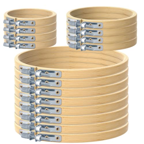 Image of TINDTOP Embroidery Hoops, Bamboo Frame Circle Cross Stitch Hoop Ring Embroidery Hoops Set for Embroidery and Cross Stitch (3IN*4 + 4IN*4 + 6IN*8)