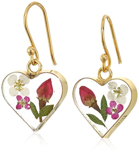 Amazon Collection 14k Gold Over Sterling Silver Pressed-Flower Heart Drop Earrings
