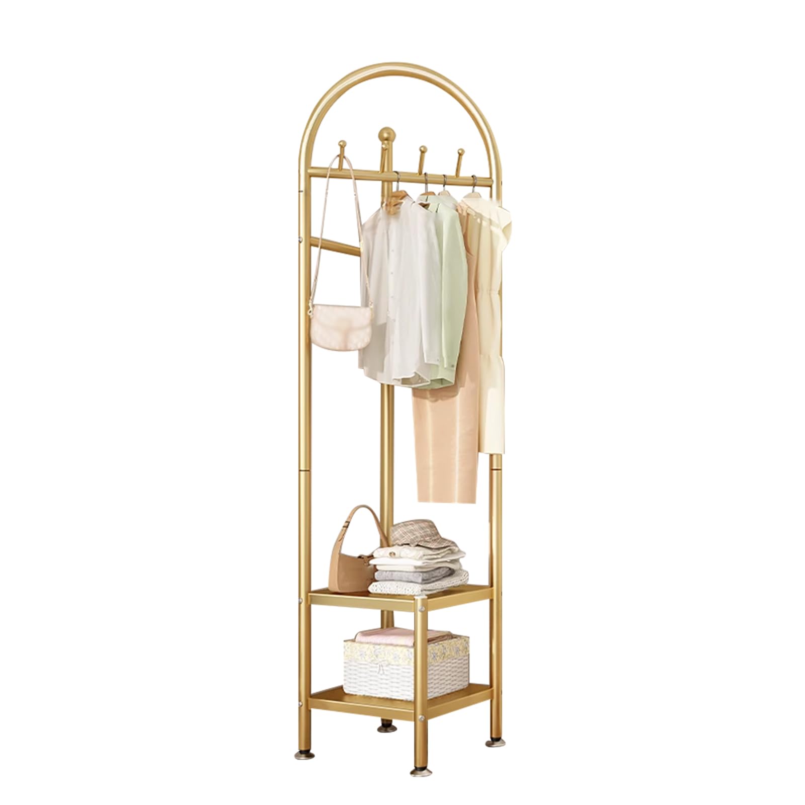 Porte-manteau d'angle peu encombrant doté d'un grand rangement pour vêtements
