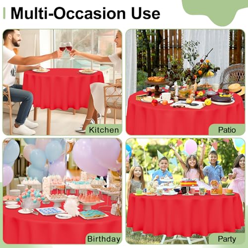 Image of misaya 12 Packs Disposable Plastic Table Cloth, 84 inch Round Waterproof Tablecloth, Leakproof & Sturdy Decorative Table Covers for Picnic, Party, Outdoor and Back to School, Red