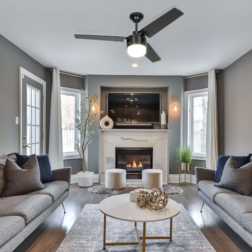 Image of Ceiling Fan with Lights, 42 inch Ceiling Fan with Remote Control, Quiet Reversible Motor, E26 base (Bulb not Included), Ceiling Fans for Living Room, Bedroom, Kitchen, ETL DOE CEC Listed - Black