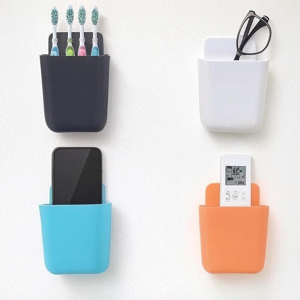 Wall-Mounted Storage Holders, Self-Adhesive Organiser Pockets for Remote, Phone, Stationery, Set of 4, Multi-Colour-image-16