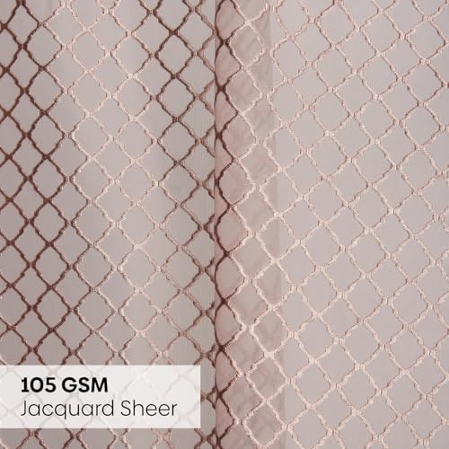 Image of haus & kinder Jacquard Sheer Window Curtains 5 Feet Long Pack of 2 Window Curtains, 5 Feet Curtains for Window, (Abstract Geometric Design, Warm Weave, 114x152cm)