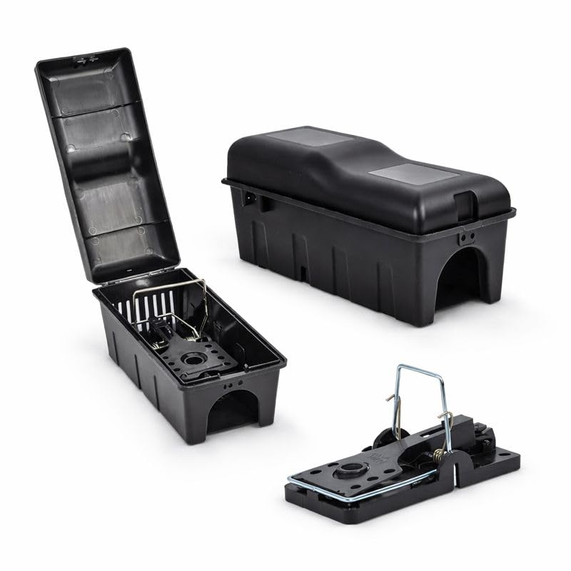 Rattenfalle Set – 2× Rattenköderbox & 2× Schlagfalle...