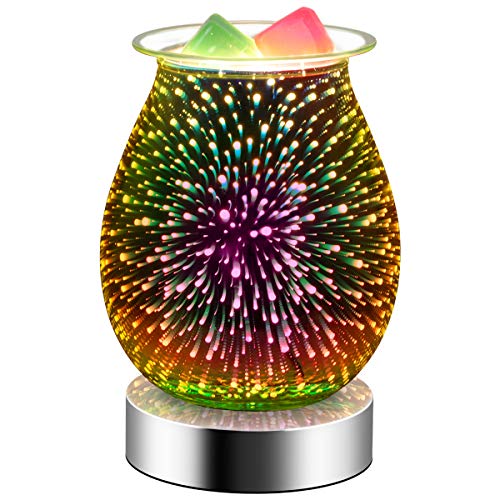 3D Glass Touch Electric Wax Melt Warmer with dimmable Wax Burner Melter Fragrance Scented Candle Warmer for Home Office Bedroom (3D Fireworks)