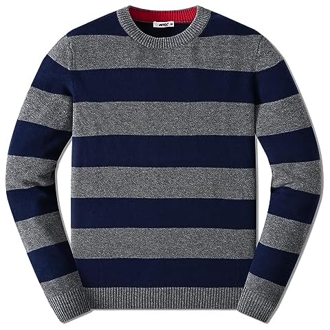 JSTEX Boys Sweater 100% Cotton Knit Kids Pullover Sweater Crew Neck Long Sleeve Striped Sweater for Child Toddler Size 4-14 Cover