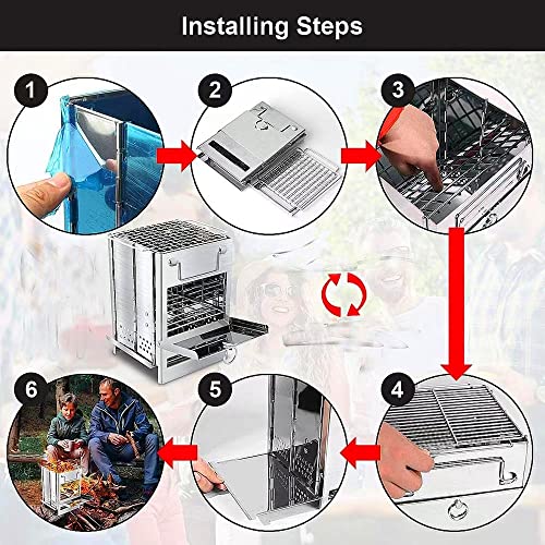 Wood Stove Survival Stove Backpacking Wood Stove Folding Wood Stove Wood Burning Camp Stove With Grill Portable Backpack Stove（1 Stove And 1 Carrying Bag） #TOP5