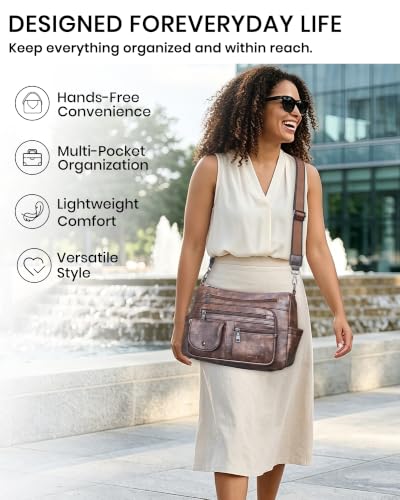 Image of Bluome Vegan Leather Crossbody Purse for women Multi Pocket Crossbody Bag Messenger Bag Travel Purse Handbag Shoulder