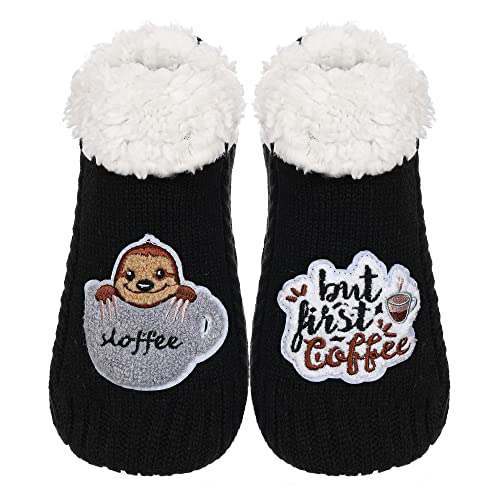 Image of ZYZX Cute Fuzzy Slipper Socks - Winter Warm Funny Non-Slip Knit House Socks With Grips - Fleece-Lined Fluffy Bed Socks for Women - Gifts