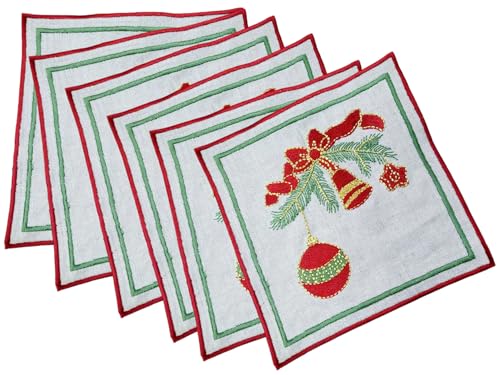 Servilletas de Tela Bordadas Rojas Navidad, Set de 6 miniatura 1