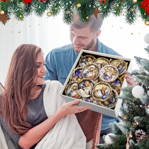 Image of Vercraft 24 Pcs Nativity Scene Ornaments for Christmas Tree Wooden Religious Xmas 3D Decorations Christian Scene Hanging Ornaments Gifts for Christian Christmas Garden Yard Outdoor Home Decor
