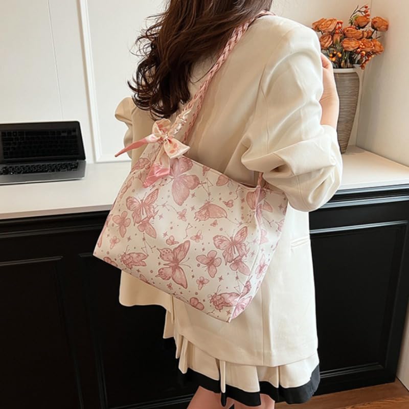 Bolso tote para mujer de lona con estampado de mariposas, bolso de hombro grande y ligero para uso diario miniatura 6