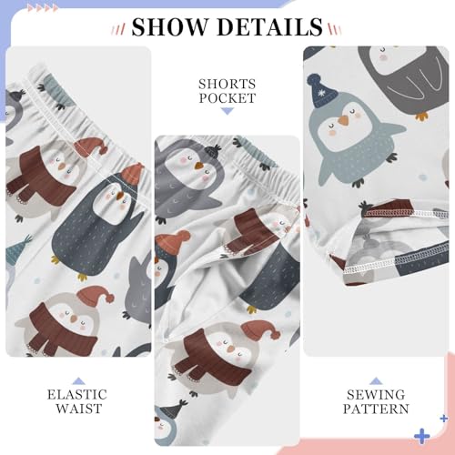 ZZXXB Lovely Penguin with Hat Boys Long Pants Soft Trousers Elastic Waist Kids Lounge Bottoms with Pockets S-XL4