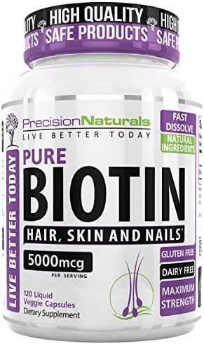 Biotin 5000 mcg for Hair Growth Skin and Nails Formula Maximum Strength Liquid Capsules - Longer, Healthier and Stronger Hair and Nails 120 Veggie Capsules