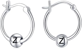 Initial Letter Earrings 925 Sterling Silver A-Z Alphabet Huggie Hoop Earrings Bead Initial Jewelry Gifts for Women Girls Hypoallergenic Earrings for Sensitive Ears