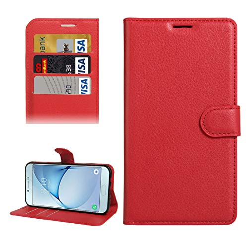 Lcg per Galaxy A8 (2016) / A810 Litchi Texture orizzontale Flip Custodia in pelle PU con supporto e slot per carte e portafoglio (nero) (colore: rosso)