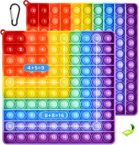JOZMMZEOOA Pop It 20 x 20 cm 2 in 1 Popit Plopper giocattolo Rainbow Pop It moltiplication Board Sensory Toy Stress Toy Fidget Toys Autismo Giocattolo educativo per bambini