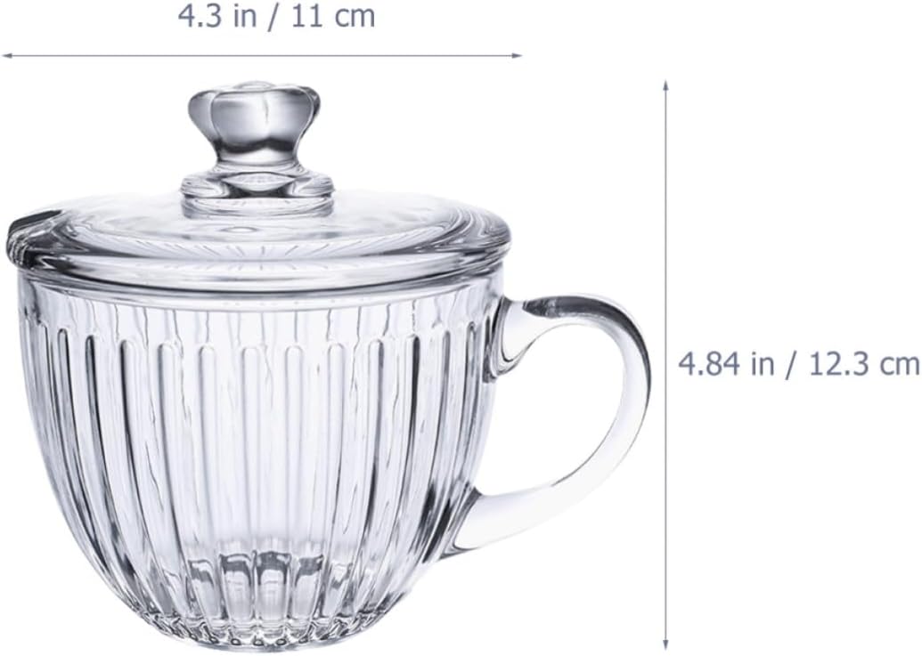Toyvian Glass Cereal Bowl Made of Glass with Lid and Handle, Large Capacity Breakfast Cup with One-piece Molding Technology, Suitable for Catering and Food Shops