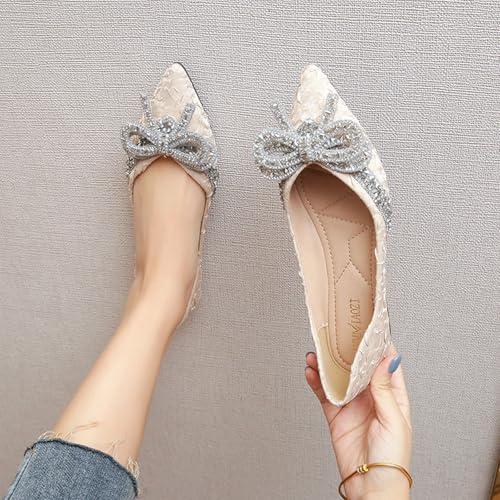 HIPPOSEUS Women's Rhinestone Bow-Knot Flat Shoes Pointed Toe Ballet Flats Crystals Dressy Shoes2
