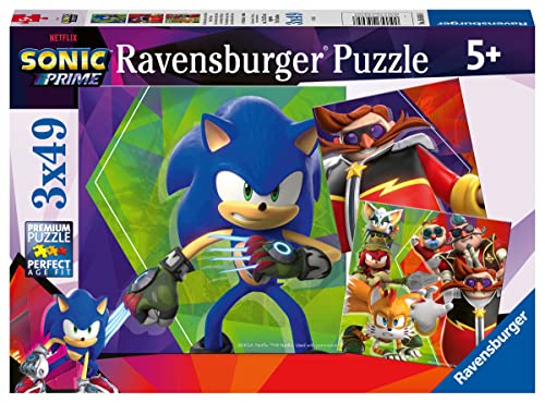 Ravensburger - Puzzle Sonic, Colección 3 x 49, 3 Puzzle de 49 Piezas, Puzzle para Niños, Edad Recomendada 5+ Años