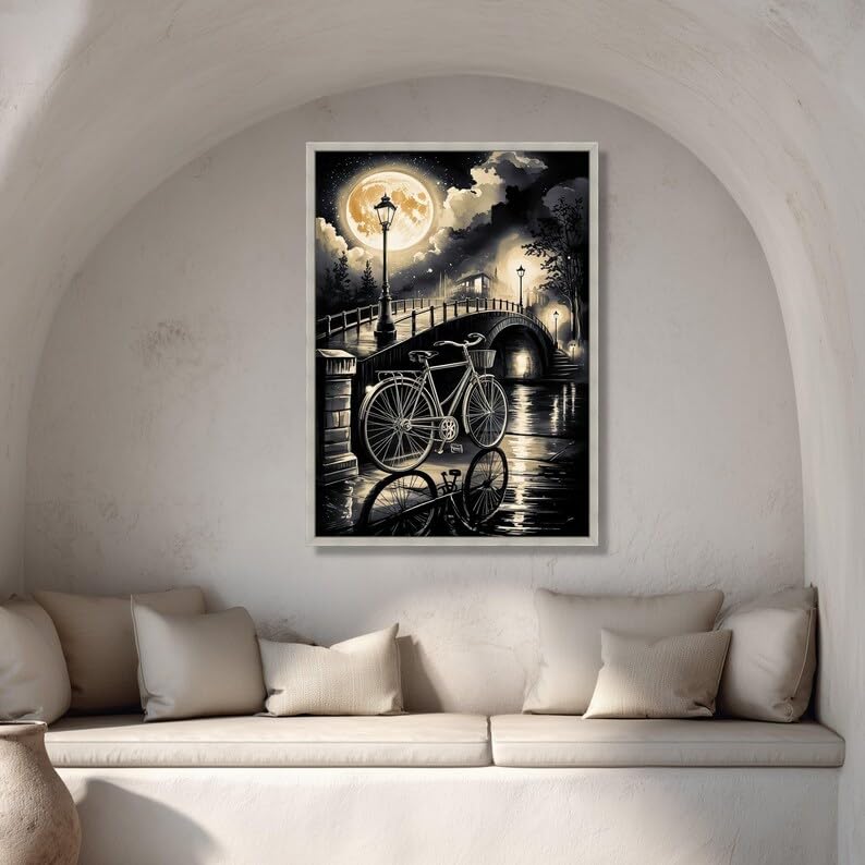 Tableau sur toile pleine lune et vélo pour une ambiance poétique - 2