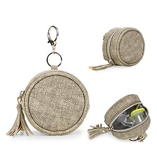 Image of Pacifier Case Bag - Leather Pacifier Holder with Clip for Diaper Bag Stroller Purse Charm, Holds 2 Pacifiers Outdoor Travel (Weave Light Brown)