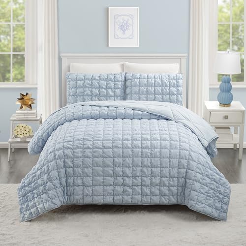 URBAN PLAYGROUND Dreamy Clouds - Juego de edredón de malvavisco sólido para todas las estaciones, juego de ropa de cama de 3 piezas con textura de microfibra suave para niños, niñas, adolescentes