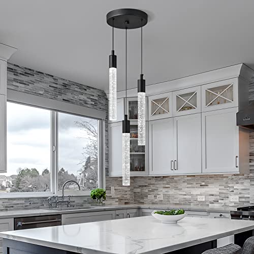 Image of Modern Light Fixture Kitchen Island Pendant Light Dimmable LED Black Pendant Lights Mini Crystal Pendant Lighting for Bedroom Dining Room Living Room（3-Light ）