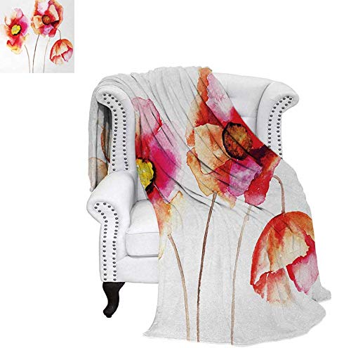 Summer Quilt Comforter Watercolors Vibrant Poppies Graphic Peace and Death Symbol Flower Sedative Plant Print Digital Printing Blanket 60"x50" Red White