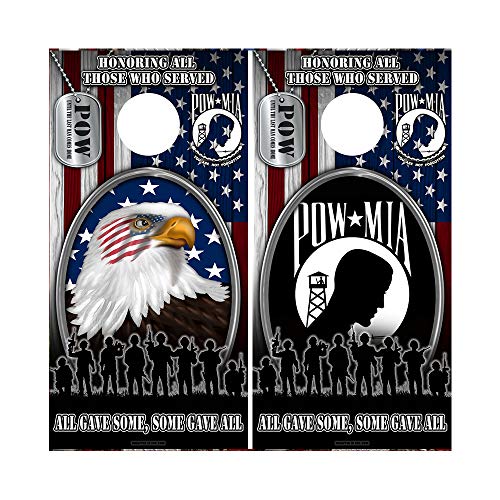 Decals N Designs Honoring All Those Who Served Eagle 1 with Tags & POW with Tags American Flag Laminated Combo Cornhole Board Wraps ~ Set of 2