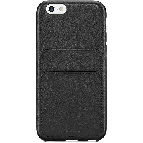 Sena Leather Hand Wrapped Snap On Cell Phone Case with Two Card Pockets for iPhone 6, 6S - Drop Safe, Black