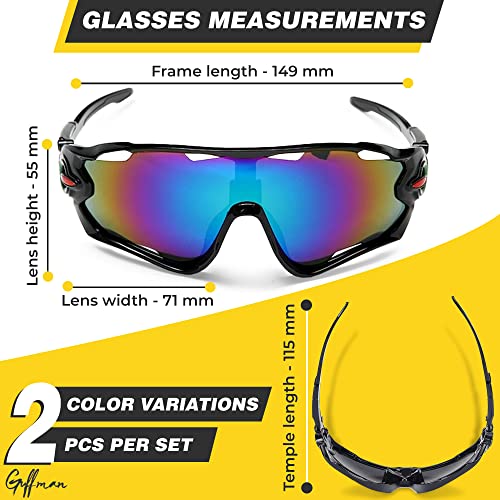 2Pcs Polarized Sports Sunglasses For Men - Sports & Outdoors Sun Glasses Polarized Fishing Sunglasses For Men - Youth Baseball Sunglasses Womens Cycling Glasses Uv Protect Golf Sunglasses 15X7.1X5.5Cm #TOP2