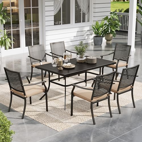 Image of Sophia & William Patio Table and Chairs Set, Outdoor Dining Set for 6, 7 Piece Metal Patio Furniture, 60 inch Black Rectangular Table(Beehive)