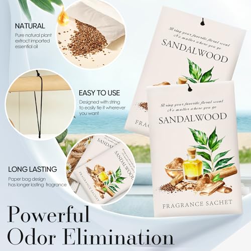 Image of Sandalwood Scented Sachet Bags - 12 Pack Drawer & Closet Freshener, Long Lasting Odor Eliminator for Wardrobes, Cars & Storage, Home Fragrance Air Freshener Sachets