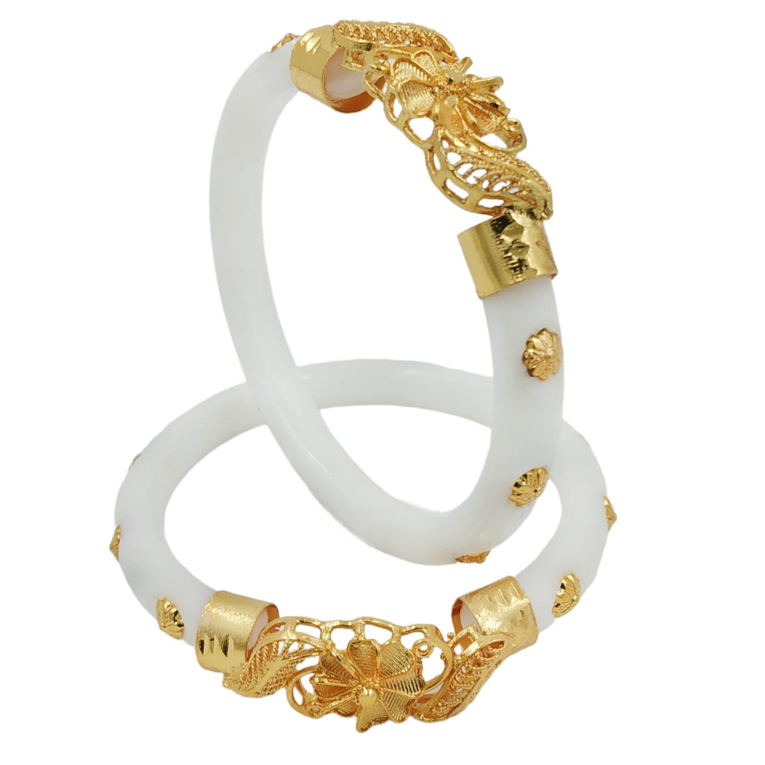 Tanvi J Gold Plated White Colour Shakha Pola Bracelet Bangles (2-6) (B0B77XKFYX) Amazon Price History, Amazon Price Tracker