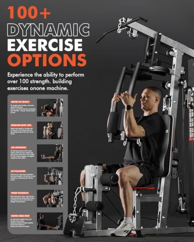 Image of Mikolo Home Gym, Workout Station with 150LBS Weight Stack, Multifunctional Home Gym Equipment, Exercise Equipment for Full Body Strength Training