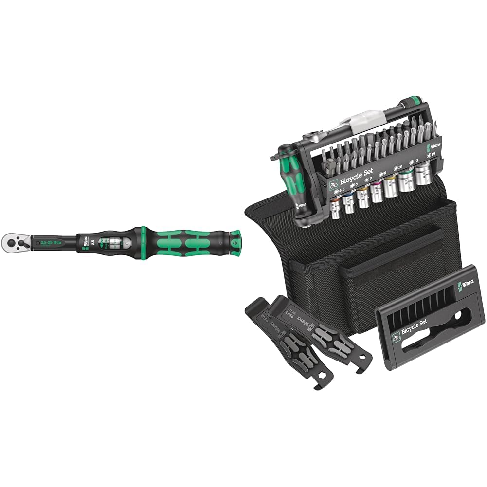 Wera 05075604001 Click-Torque A 5 Drehmomentschlüssel mit Umschaltknarre, 1 W, 1 V, 1/4" Vierkant, 2.5-25 Nm & 05004172001 Bicycle Set 3, Fahrrad Steckschlüsseleinsatz Satz mit Bit Ratsche, 41-teilig