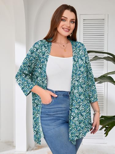 Image of AusLook Women's Plus Size Lightweight Open Front Cardigan 3 /4 Sleeve Cover Ups Shrugs Shawls and Wraps Kimono Jacket Coat