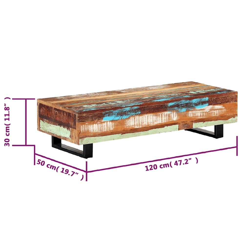 Mesa de café 120 x 50 x 30 cm madera maciza recuperada acero