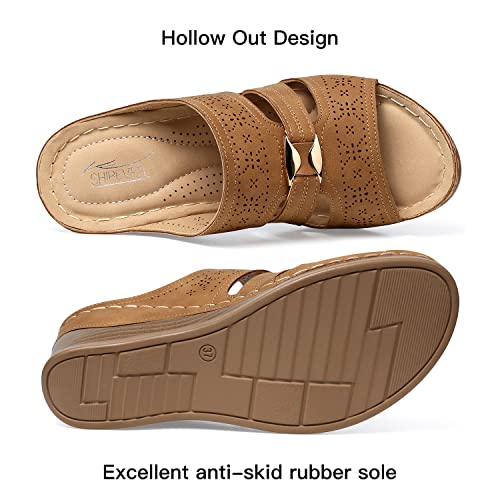 Image of SHIBEVER Wedge Sandals for Women Dressy: Comfortable Slip On Summer Sandal