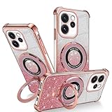 Hlgcokro Silicone Case Compatible with Oppo Reno 15 Pro Case with Ring Holder Kickstand, Phone Case for Oppo Reno 15 Pro Funda Clear Glitter Shockproof Cover (Rosa)